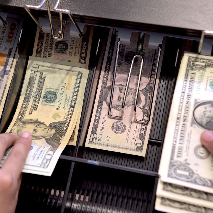 Cash in a register drawer