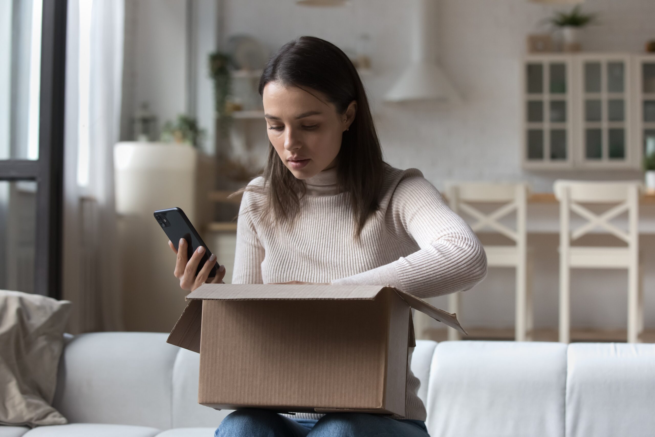 woman opening delivery claims appeasement