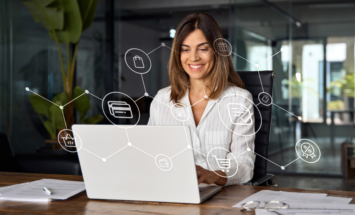AI + Data Model Integration Woman sitting on laptop